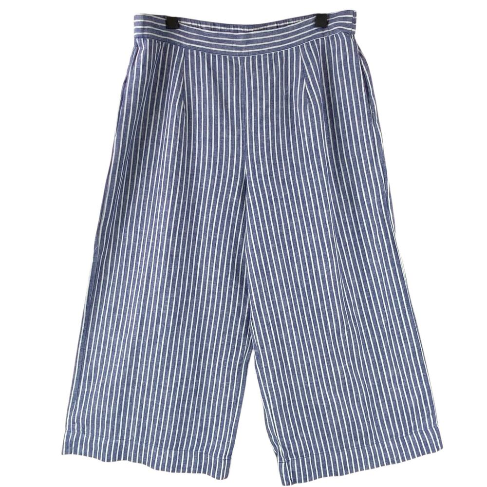 Beach Lunch Lounge Wide Leg Cropped Pants Size L Blue Nautical New With Tags